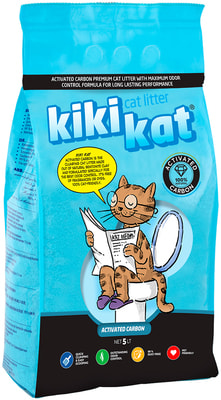 Наполнитель KikiKat Бентонитовый для кошачьего туалета супер-белый комкующийся "Активированный уголь" (фото, вид 2)