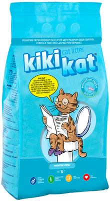 Наполнитель KikiKat Бентонитовый для кошачьего туалета супер-белый комкующийся с ароматом Горная свежесть (фото, вид 2)
