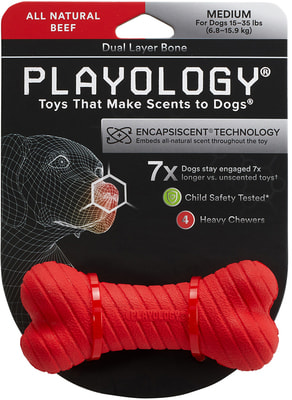 Playology Двухслойная жевательная косточка DUAL LAYER BONE с ароматом говядины, красная (фото, вид 12)