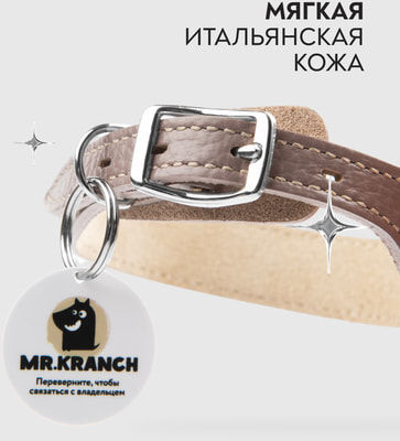 Mr.Kranch Ошейник для собак из натуральной кожи с QR-адресником, бежевый (фото, вид 1)
