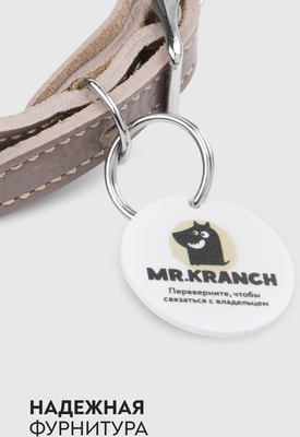 Mr.Kranch Ошейник для собак из натуральной кожи с QR-адресником, бежевый (фото, вид 2)