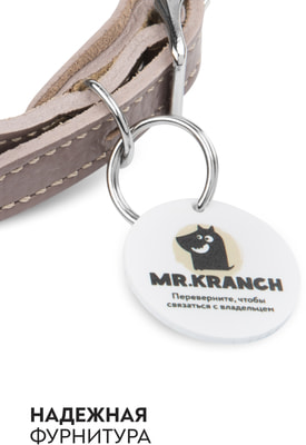 Mr.Kranch Ошейник для собак из натуральной кожи с QR-адресником, бежевый (фото, вид 7)