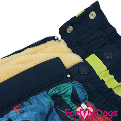 ForMyDogs Комбинезон для крупных собак Дино темно-синий, мех+синтепон, для мальчика (фото, вид 2)