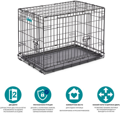MidWest Клетка для мелких собак и кошек iCrate Double Door 30" двухдверная, черная (фото, вид 1)