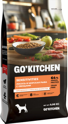 Сухой корм GO'KITCHEN беззерновой для щенков и собак с лососем и морской рыбой для чувствительного пищеварения, SENSITIVITIES Seafish (вид 1) Сухой корм GO'KITCHEN беззерновой для щенков и собак с лососем и морской рыбой для чувствительного пищеварения, SENSITIVITIES Seafish (фото, вид 1)