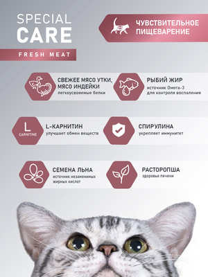 Сухой корм Award SPECIAL CARE Sensitive Digestion для взрослых кошек с чувствительным пищеварением со свежим мясом утки (вид 3) Сухой корм Award SPECIAL CARE Sensitive Digestion для взрослых кошек с чувствительным пищеварением со свежим мясом утки (фото, вид 3)