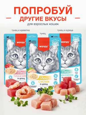 Wanpy Cat Дополнительный консервированный корм пауч для кошек тунец в собственному соку (вид 3) Wanpy Cat Дополнительный консервированный корм пауч для кошек тунец в собственному соку (фото, вид 3)