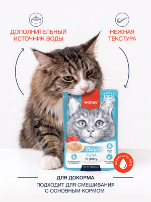 Wanpy Cat Дополнительный консервированный корм пауч для кошек тунец в собственному соку (вид 6) Wanpy Cat Дополнительный консервированный корм пауч для кошек тунец в собственному соку (фото, вид 6)