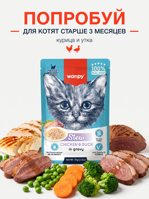 Wanpy Cat Дополнительный консервированный корм пауч для котят нежное рагу из лосося и тунца (вид 3) Wanpy Cat Дополнительный консервированный корм пауч для котят нежное рагу из лосося и тунца (фото, вид 3)