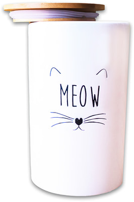 КерамикАрт Бокс керамический для хранения корма для кошек MEOW белый (фото, вид 1)
