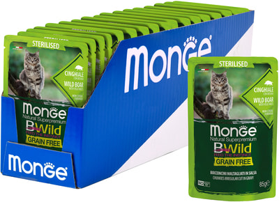 Monge Cat BWild GRAIN FREE паучи из мяса дикого кабана с овощами для стерилизованных кошек (вид 3) Monge Cat BWild GRAIN FREE паучи из мяса дикого кабана с овощами для стерилизованных кошек (фото, вид 3)
