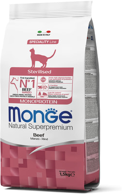 Monge Cat Monoprotein Sterilised Beef корм для стерилизованных кошек с говядиной (фото, вид 1)