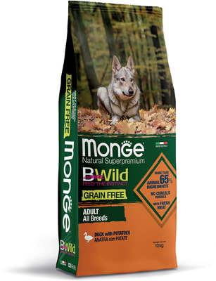Сухой корм Monge BWild Dog GRAIN FREE беззерновой для собак всех пород утка с картофелем (вид 2) Сухой корм Monge BWild Dog GRAIN FREE беззерновой для собак всех пород утка с картофелем (фото, вид 2)