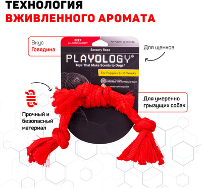 Playology Сенсорный канат для щенков PUPPY SENSORY ROPE с ароматом говядины (фото)