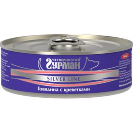 Четвероногий Гурман Silver консервы для собак Говядина с креветками в желе