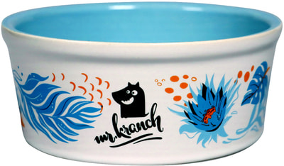 Mr.Kranch Миска для собак и кошек из фарфора Тропики, голубая (фото)