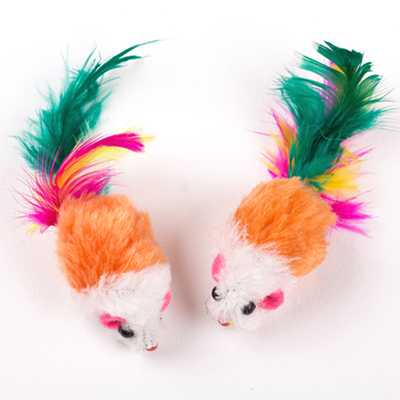 Антицарапки Игрушка для кошек Мышка-погремушка цветная с перьями (фото)