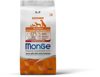 Сухой корм Monge Dog Speciality Line Monoprotein для щенков всех пород утка с рисом и картофелем (фото)