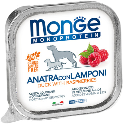 Консервы Monge Dog Monoprotein Fruits для собак паштет из утки с малиной (фото)