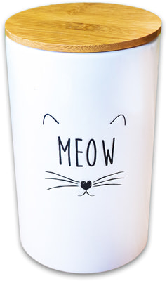 КерамикАрт Бокс керамический для хранения корма для кошек MEOW белый (фото)