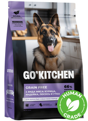 ����� ���� GO'KITCHEN ����������� ��� �������� ����� ���� ����� � �������, ��������, ������� � �����, GRAIN FREE ADULT 4 Meat Recipe (����)