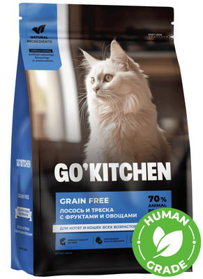 ����� ���� GO'KITCHEN ����������� ��� ����� � ����� ���� ��������� � �������, �������, �������� � �������, GRAIN FREE Salmon&CodFish (����)