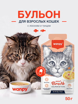 Wanpy Cat Пауч для кошек Бульон с лососем и тунцом Wanpy Cat Пауч для кошек Бульон с лососем и тунцом (фото)