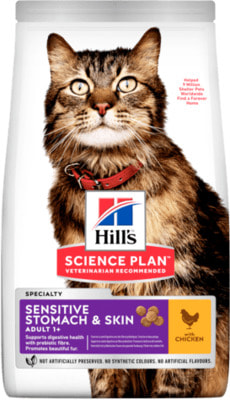 Сухой корм HILL'S Science Plan Sensitive Stomach & Skin для взрослых кошек с чувствительным пищеварением и кожей, с курицей (фото)