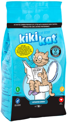 Наполнитель KikiKat Бентонитовый для кошачьего туалета супер-белый комкующийся "Активированный уголь" (фото)