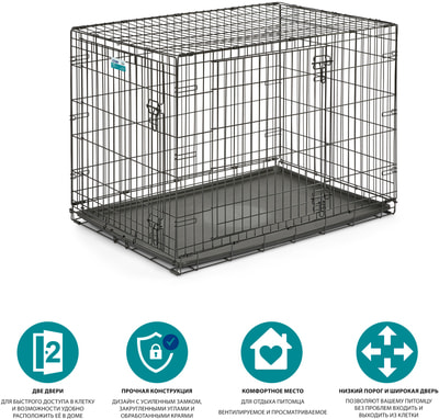 MidWest Клетка для щенков и больших собак iCrate Double Door 42" двухдверная, черная (фото)