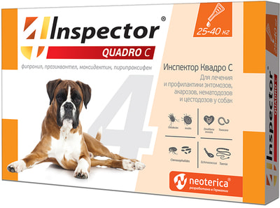 Inspector Квадро С Капли для собак 25-40кг от внешних и внутренних паразитов