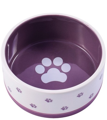 КерамикАрт Миска керамическая нескользящая для собак белая с фиолетовым
