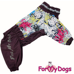 ForMyDogs Дождевик для крупных собак Граффити фиолетовый на девочек