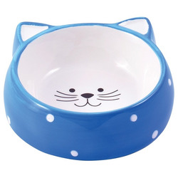 КерамикАрт Миска керамическая для кошек Мордочка кошки голубая