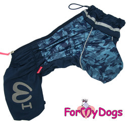 ForMyDogs Дождевик для собак Синий с воротом, модель для мальчиков