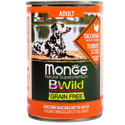 Monge Dog BWild GRAIN FREE беззерновые консервы из индейки с тыквой и кабачками для взрослых собак всех пород