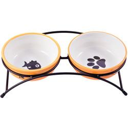 Mr.Kranch Миски керамические на подставке для собак и кошек двойные оранжевые