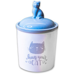 КерамикАрт Бокс керамический для хранения корма Hug your cat бело-серый