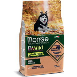 Сухой корм Monge BWild Dog GRAIN FREE беззерновой корм из лосося и гороха для взрослых собак всех пород