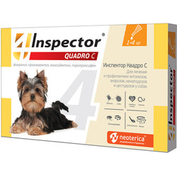 Inspector Квадро С Капли для собак менее 4кг от внешних и внутренних паразитов