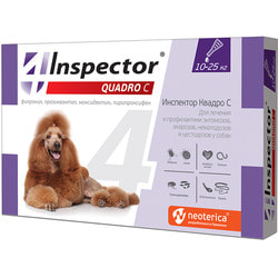 Inspector Квадро С Капли для собак 10-25кг от внешних и внутренних паразитов
