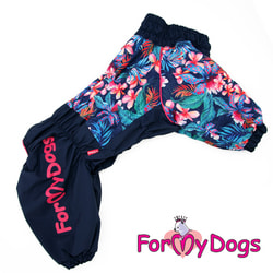 ForMyDogs Теплый комбинезон для крупных собак Цветы темно-синий для девочек